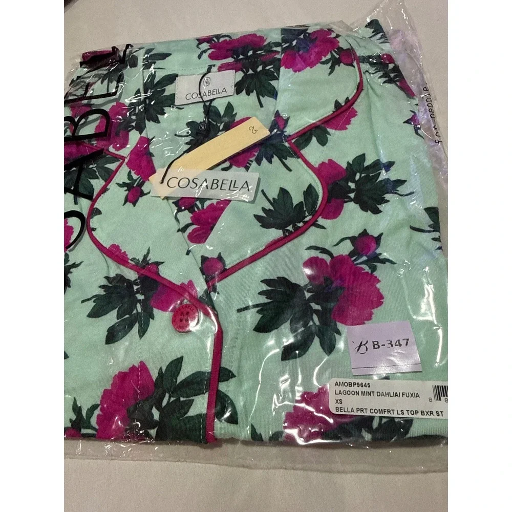 Cosabella Bella Floral Pajama Set Lagoon Mint‎ & Fuchsia Luxury Sleepwear